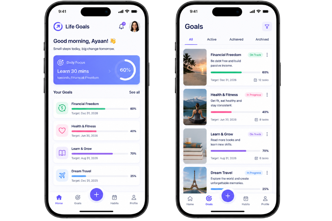 Life Goals app screenshots